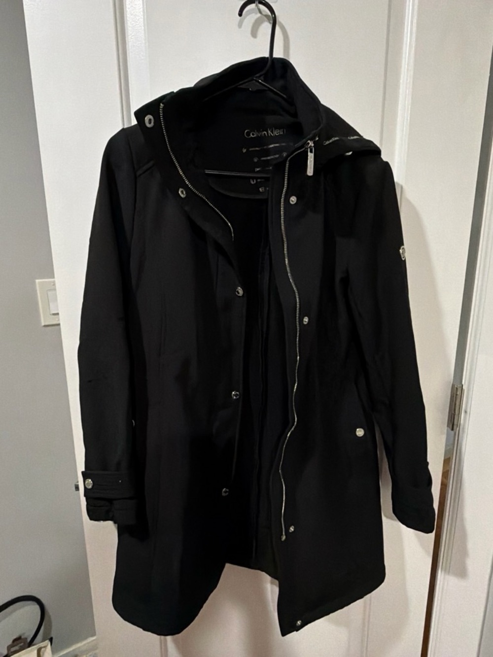 Calvin Klein Black Hooded Raincoat with Zip & Snap Front